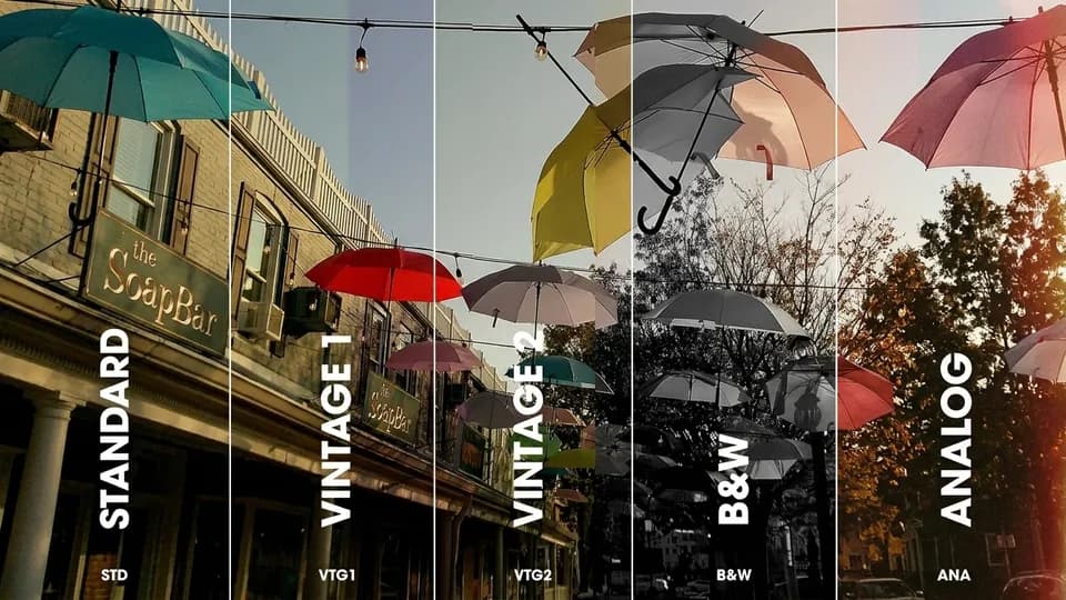 Comparison of the Camp Snap 110D’s five built-in filters on the same scene