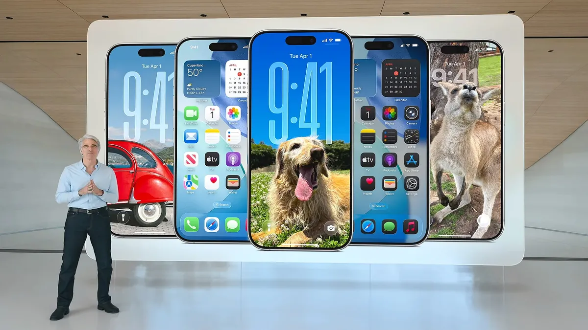 iOS 27 Lock Screen with the new auto-extending wallpaper feature showing across multiple iPhones
