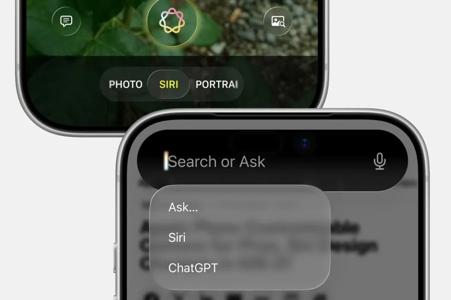 iOS 27 Siri in Camera Control and the new system-wide search bar with Siri and ChatGPT options