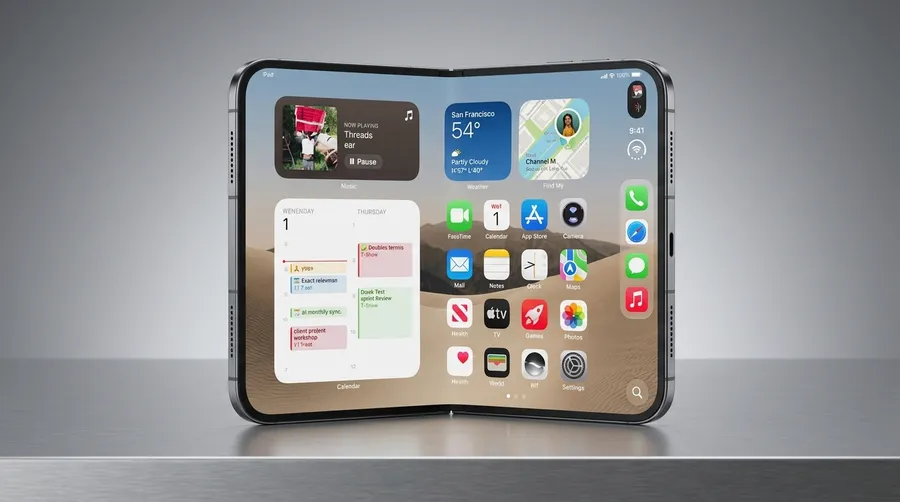 iPhone Duo standing open showing iOS 27 multitasking