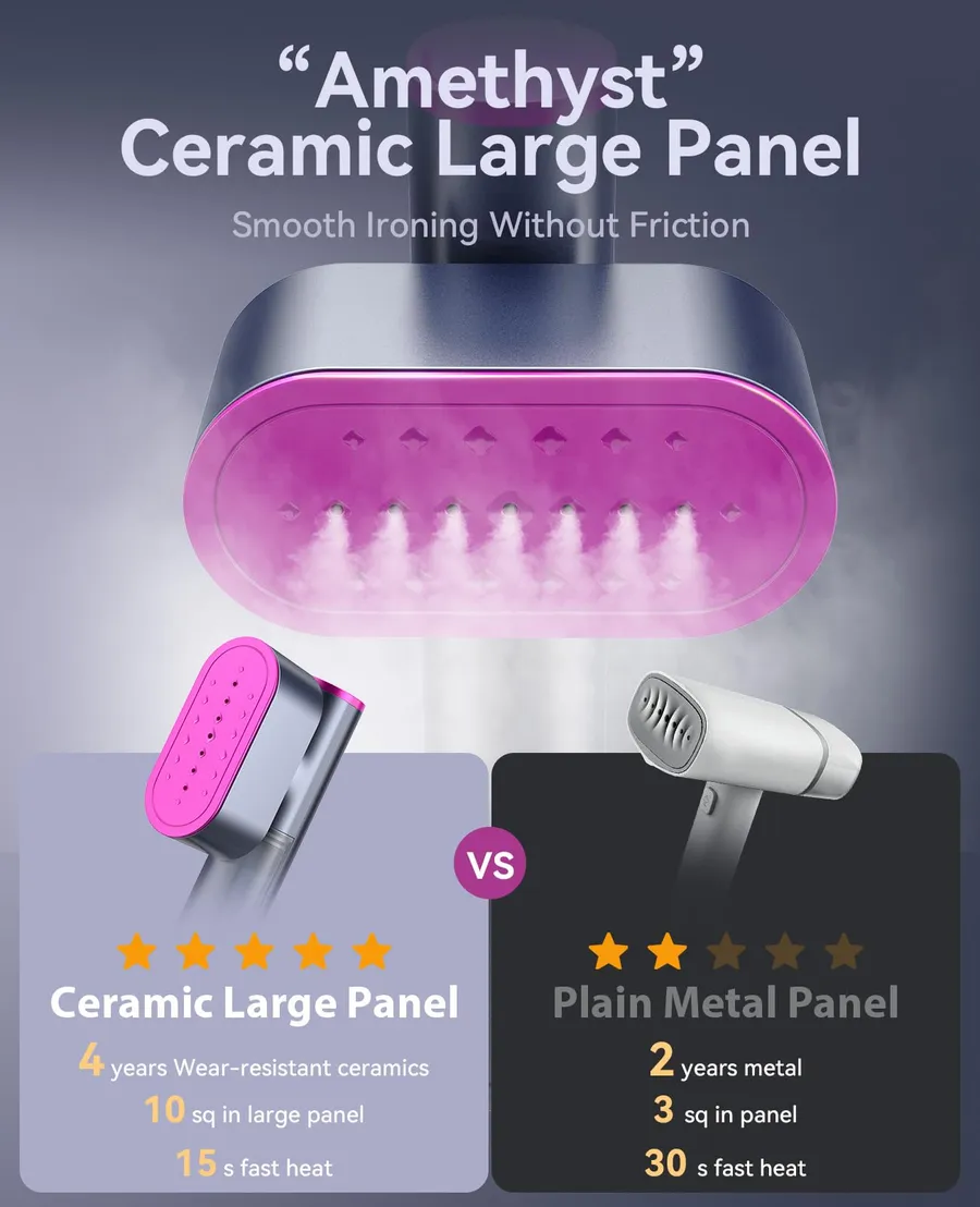 Jack & Rose K1 Amethyst ceramic dry ironing panel compared with a plain metal panel