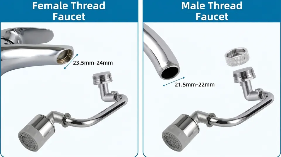 Comparison of a female thread faucet and a male thread faucet spout