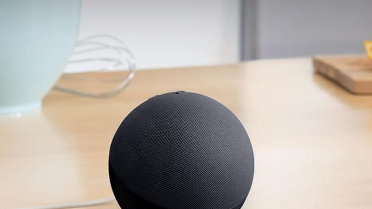 Smart speaker with Alexa on a shelf