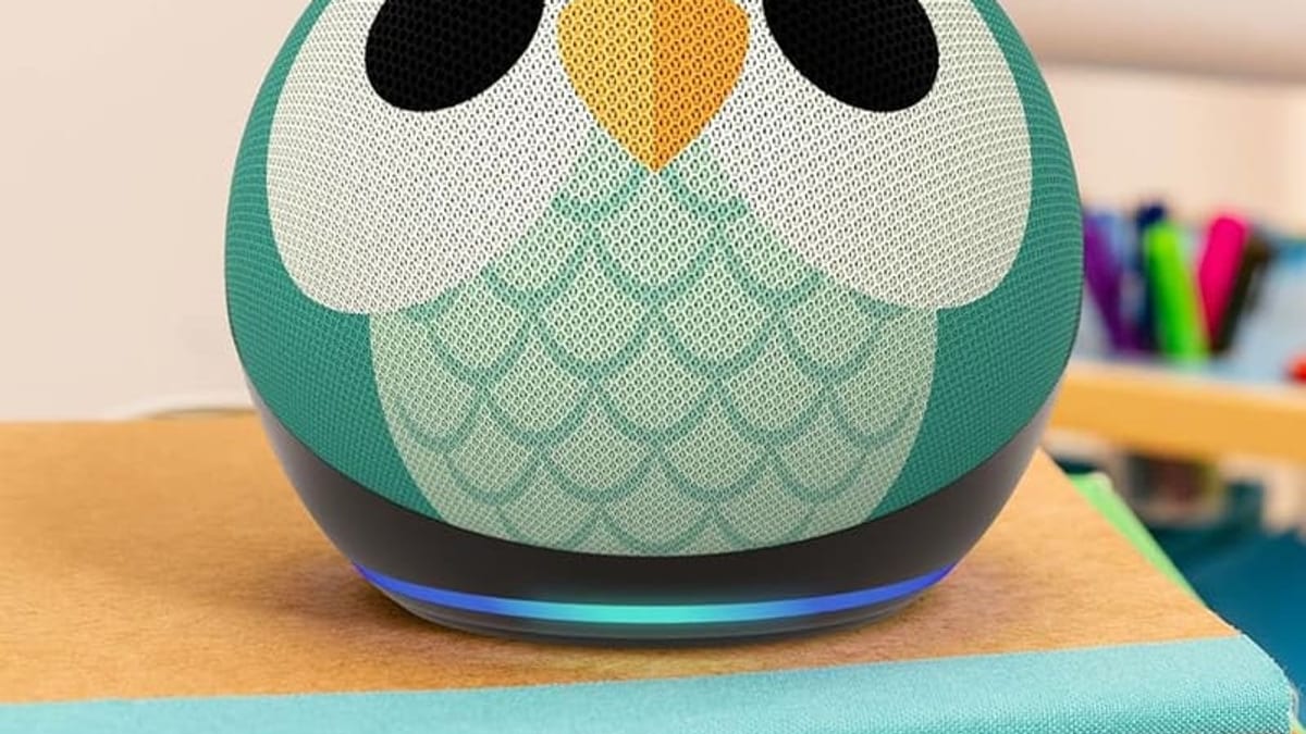 Kids Echo Dot smart speaker in owl design