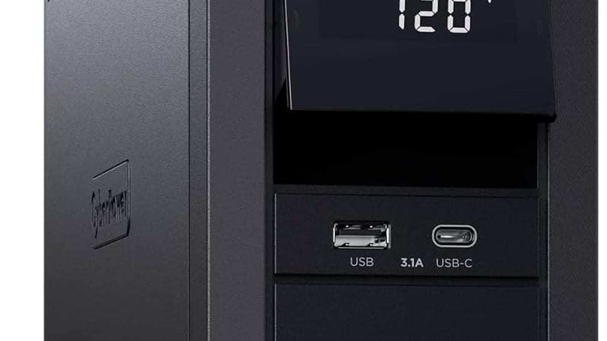 UPS battery backup with LCD display and power outlets