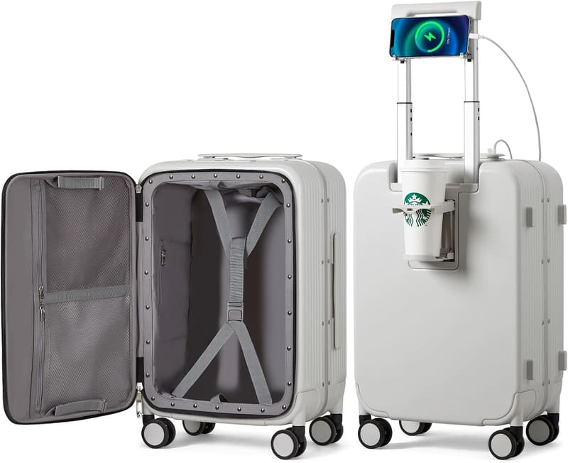 mixi 20 inch carry on luggage with cup holder and charger