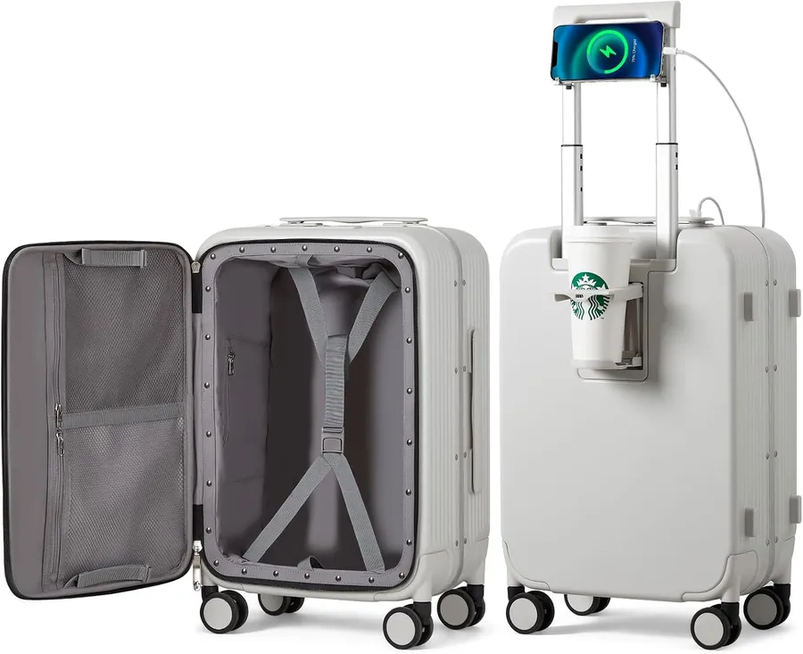 mixi 20 inch carry on luggage with cup holder and charger